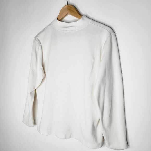 Vintage Off-White Embroidered Mock Neck Size L Tulip Cotton Blend USA Flowers - Picture 9 of 10